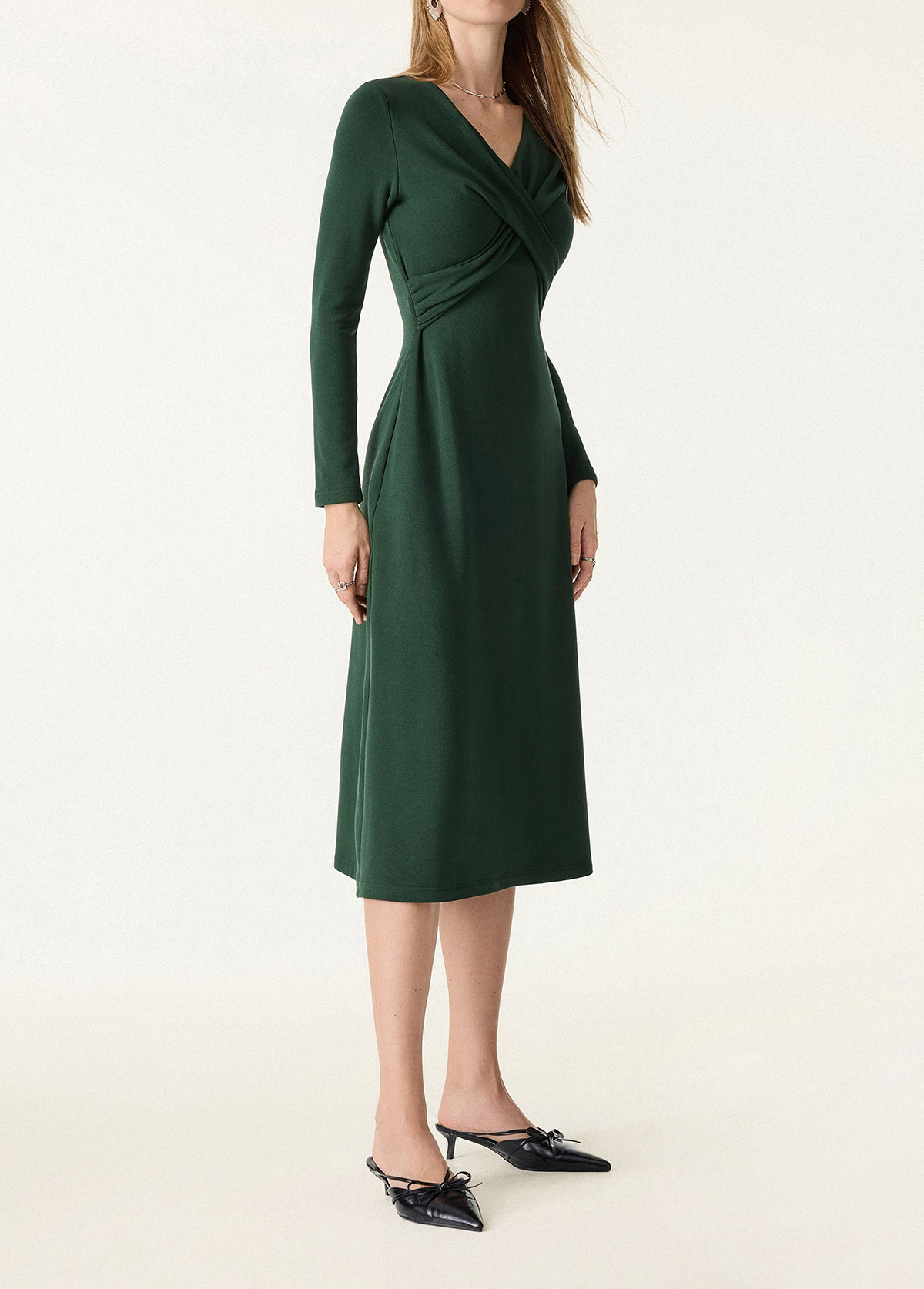 High-Waist V-Neck Surplice Waisted Midi Brami Dress