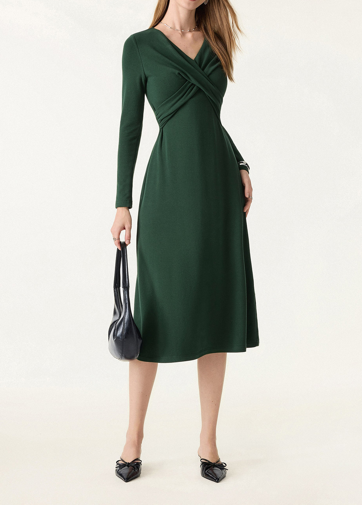 High-Waist V-Neck Surplice Waisted Midi Brami Dress