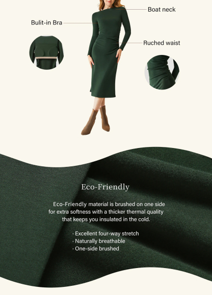 Waisted Slimming Boat Neck Ruched Sides Brami Midi Dress