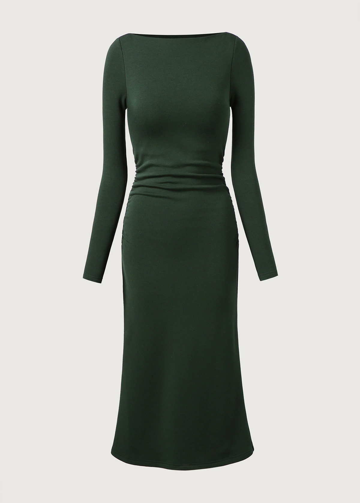 Waisted Slimming Boat Neck Ruched Sides Brami Midi Dress