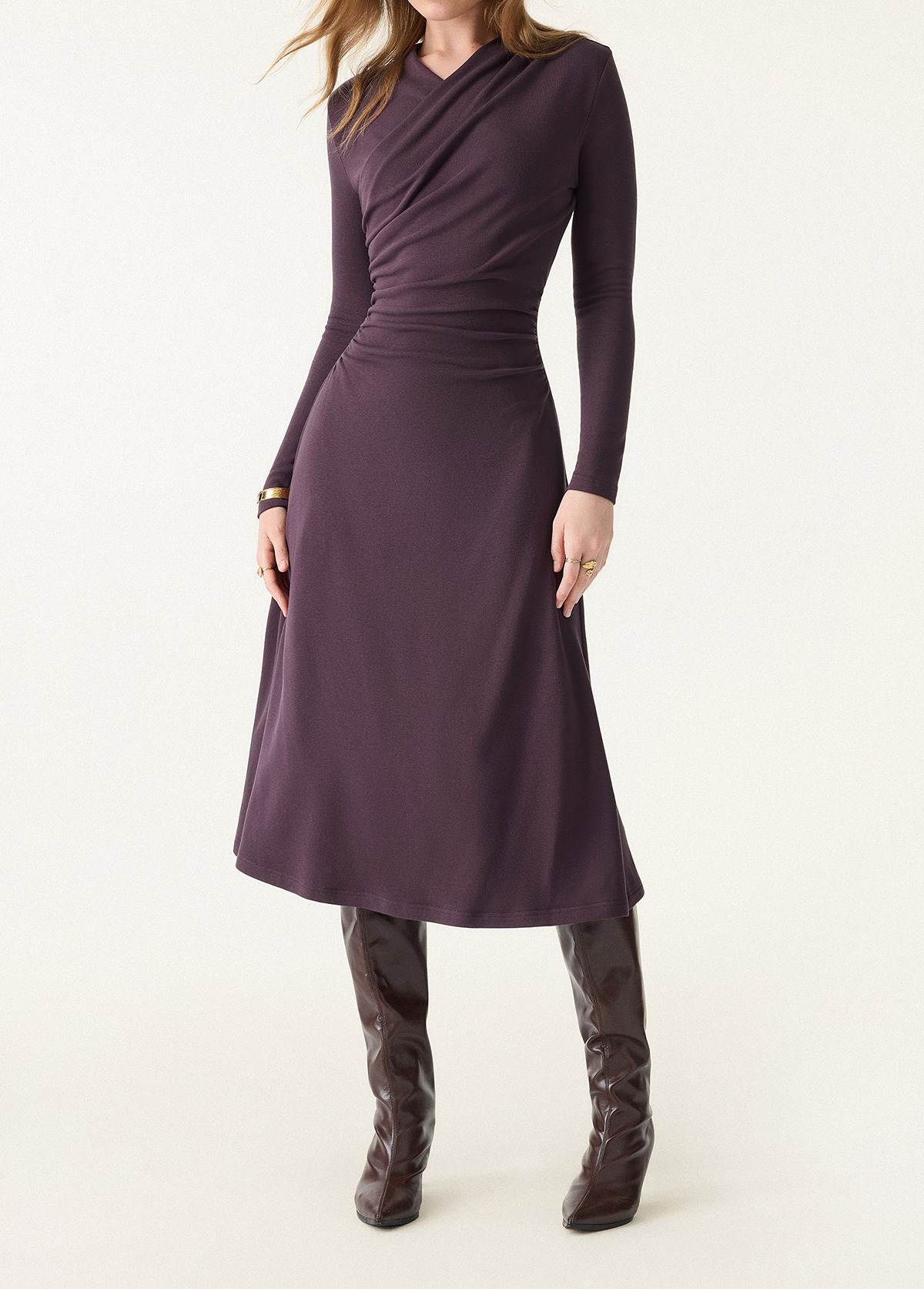 Waisted Slimming Surplice V-Neck Ruched Midi Brami Dress