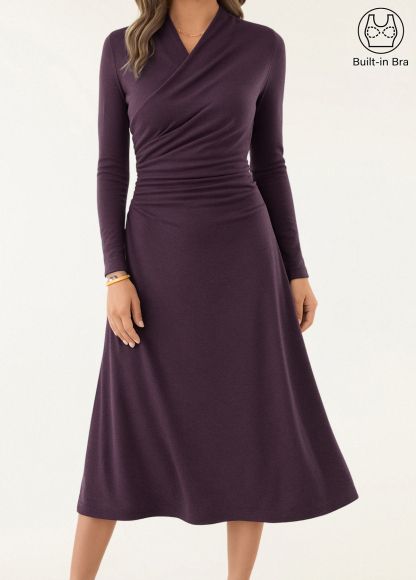 Waisted Slimming Surplice V-Neck Ruched Midi Brami Dress