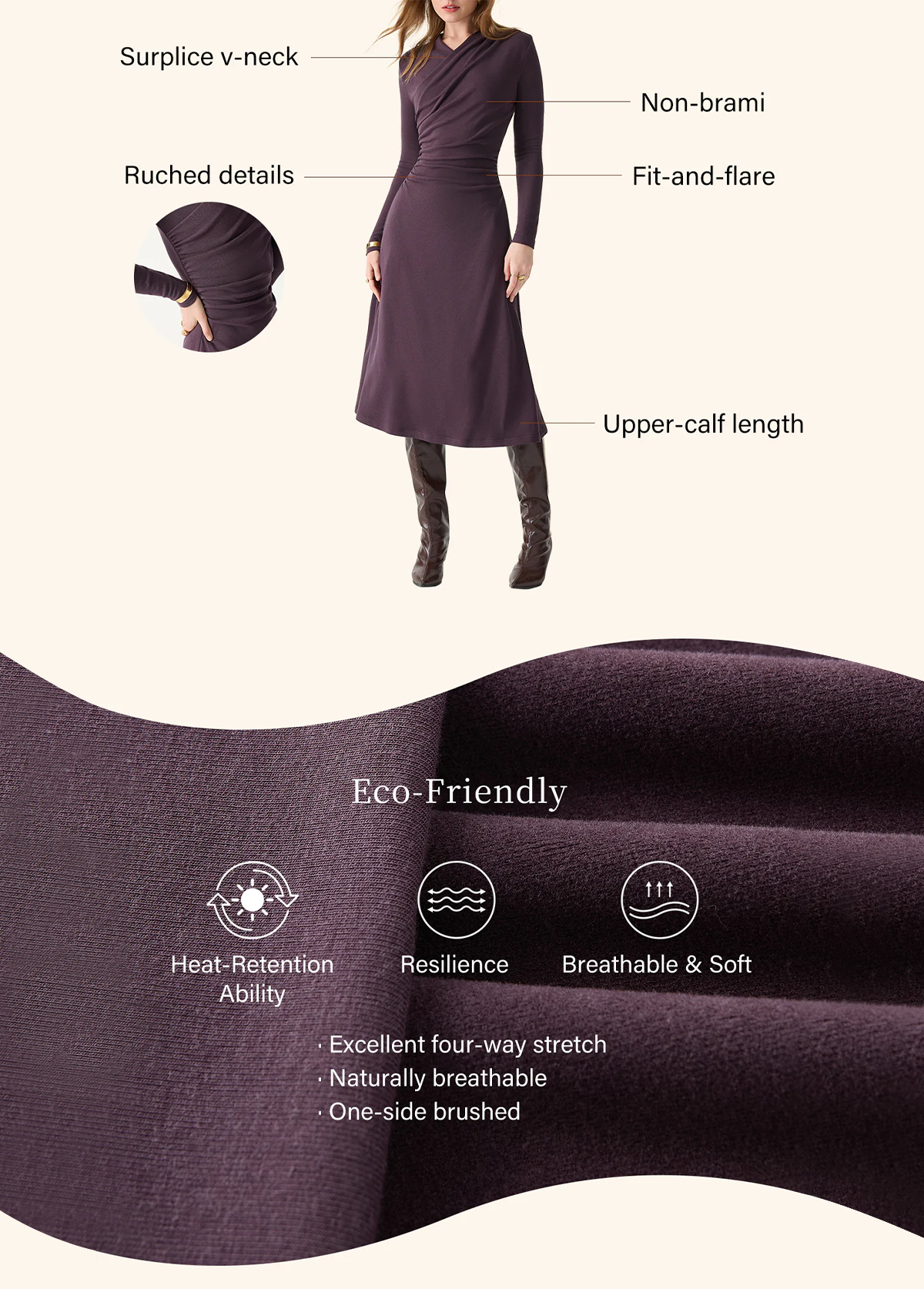 Waisted Slimming Surplice V-Neck Ruched Midi Brami Dress