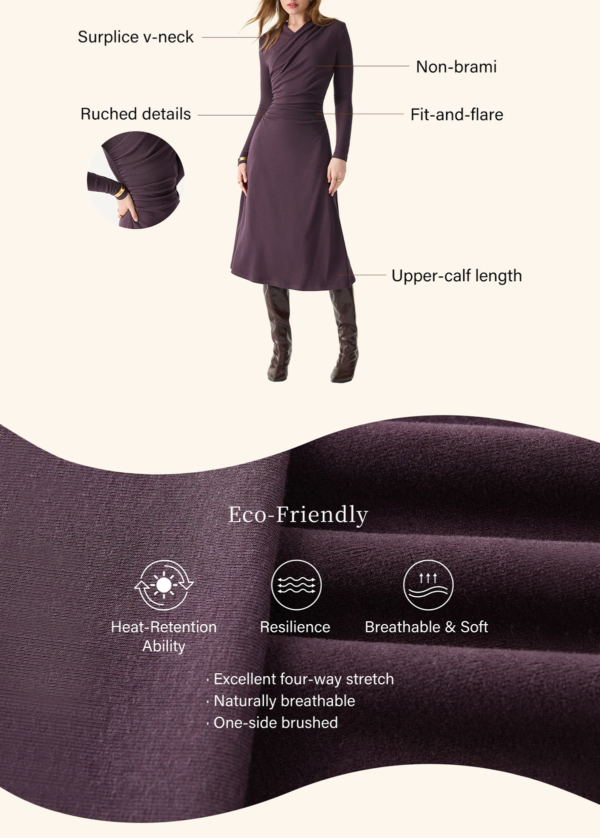 Waisted Slimming Surplice V-Neck Ruched Midi Brami Dress