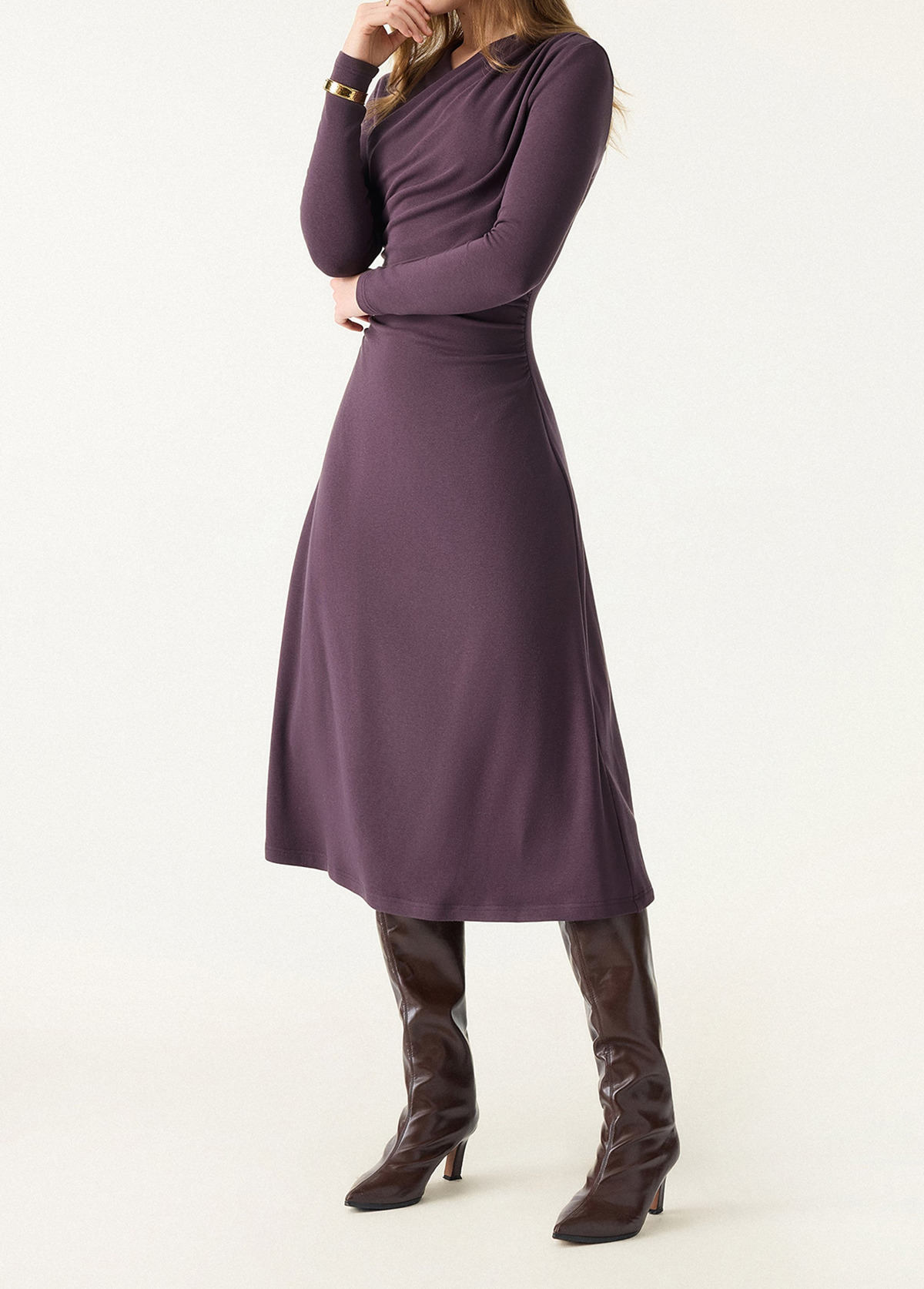 Waisted Slimming Surplice V-Neck Ruched Midi Brami Dress