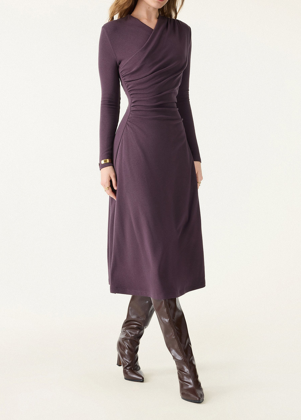 Waisted Slimming Surplice V-Neck Ruched Midi Brami Dress