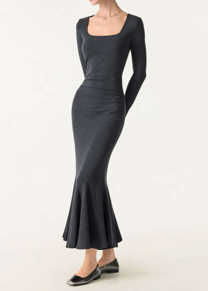 Waisted Slimming Going-Out Square Neck Side Ruched Mermaid Maxi Brami Dress