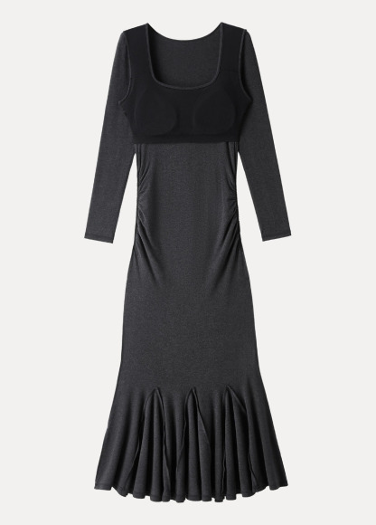 Waisted Slimming Going-Out Square Neck Side Ruched Mermaid Maxi Brami Dress