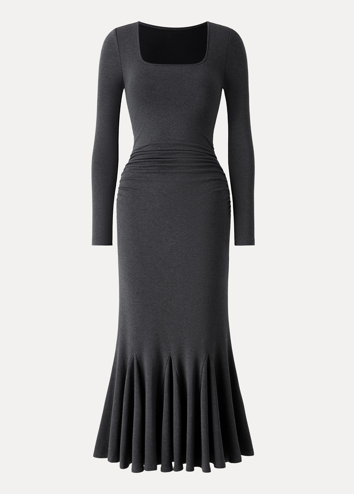 Waisted Slimming Going-Out Square Neck Side Ruched Mermaid Maxi Brami Dress