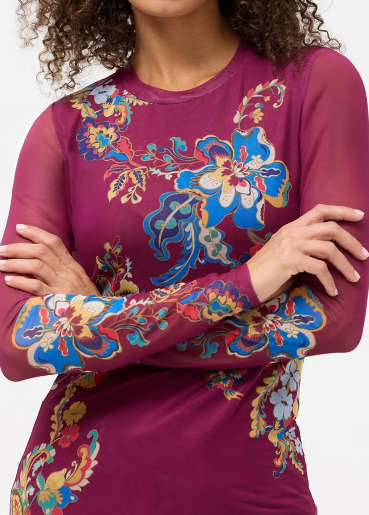 Stretchy Mesh Waisted Slimming Long-Sleeve Top