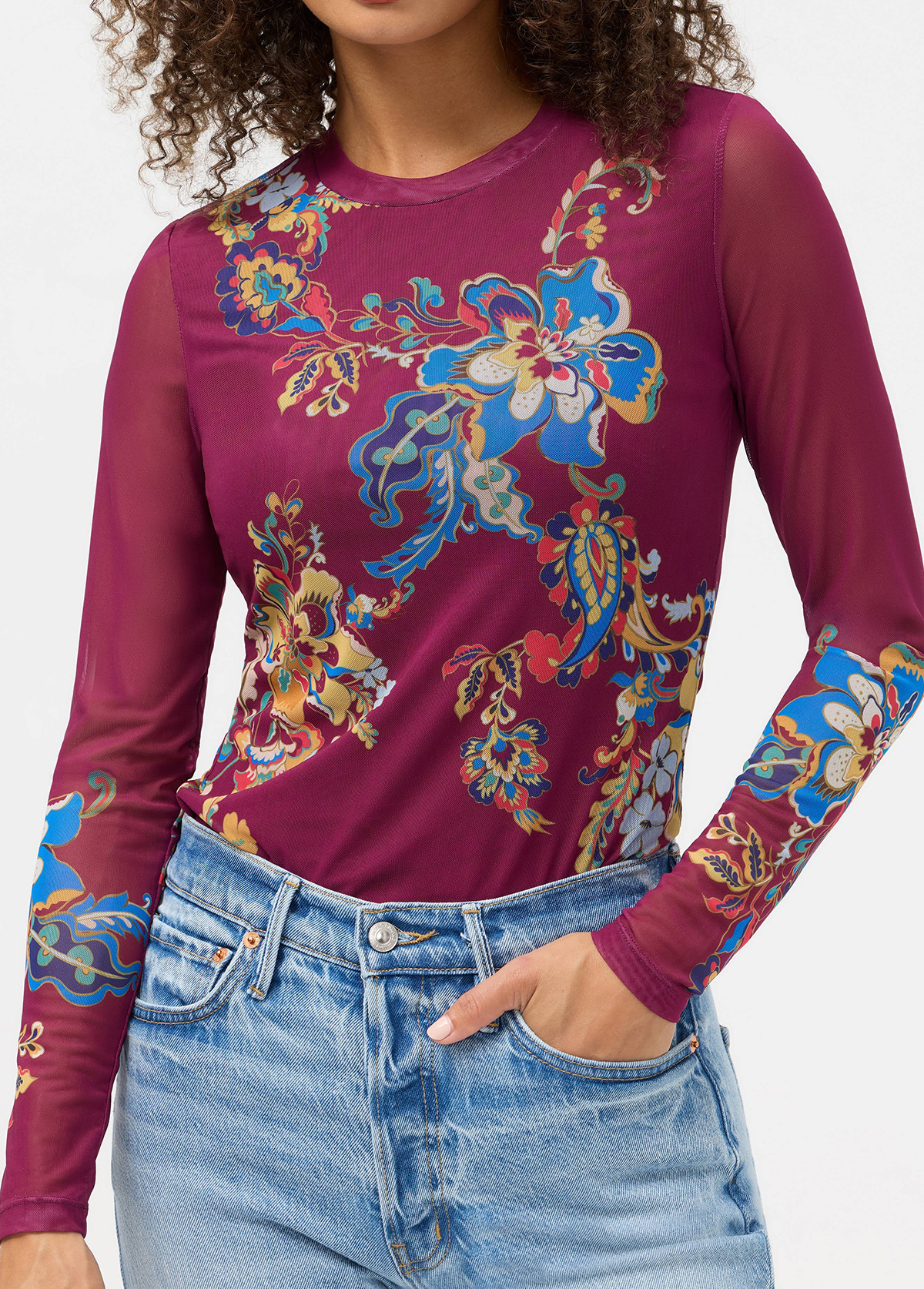 Stretchy Mesh Waisted Slimming Long-Sleeve Top