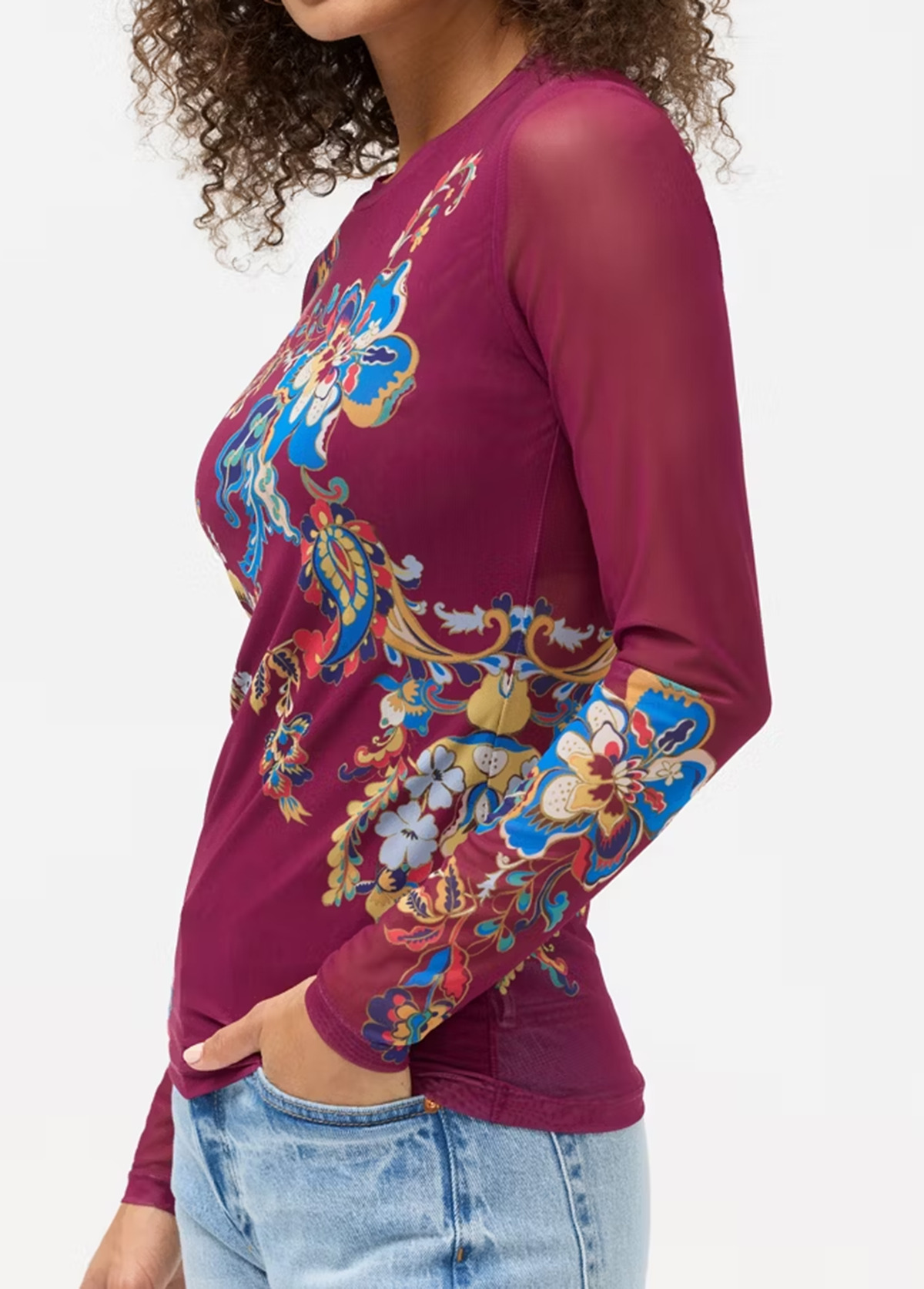 Stretchy Mesh Waisted Slimming Long-Sleeve Top