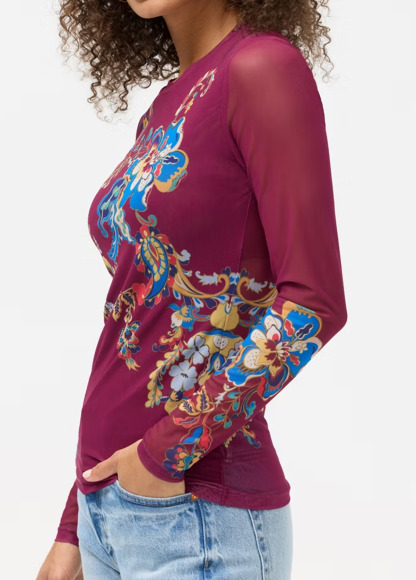 Stretchy Mesh Waisted Slimming Long-Sleeve Top