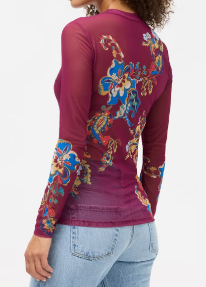 Stretchy Mesh Waisted Slimming Long-Sleeve Top