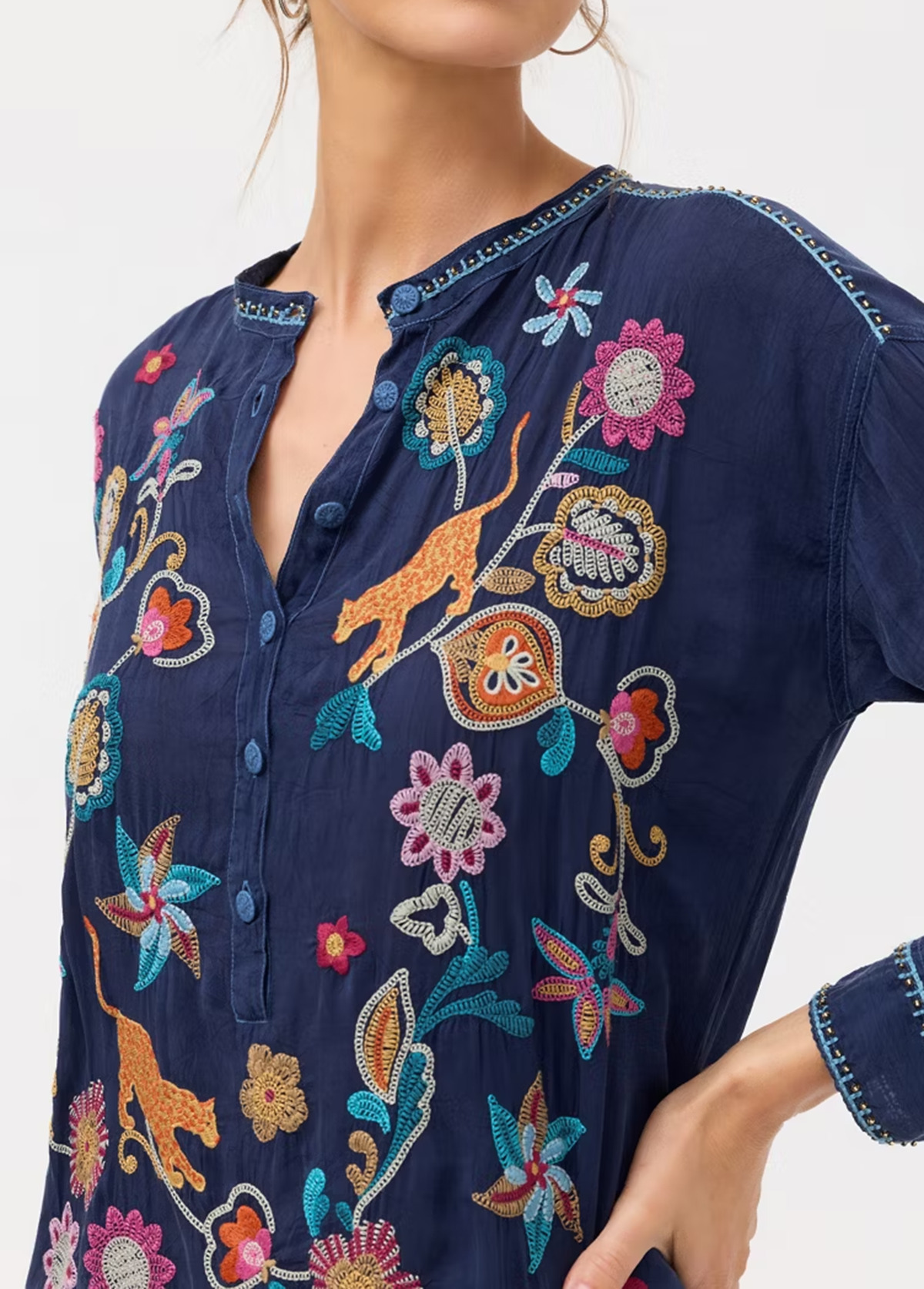 High-Waist Slimming Soft Forest Floral Embroidered Top