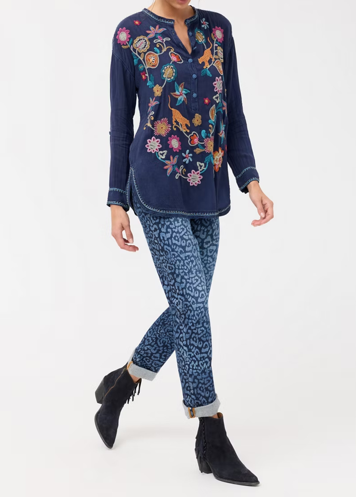 High-Waist Slimming Soft Forest Floral Embroidered Top