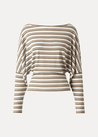 Classic Lyocell Wool Striped Boatneck Slimming Batwing Sleeves Top