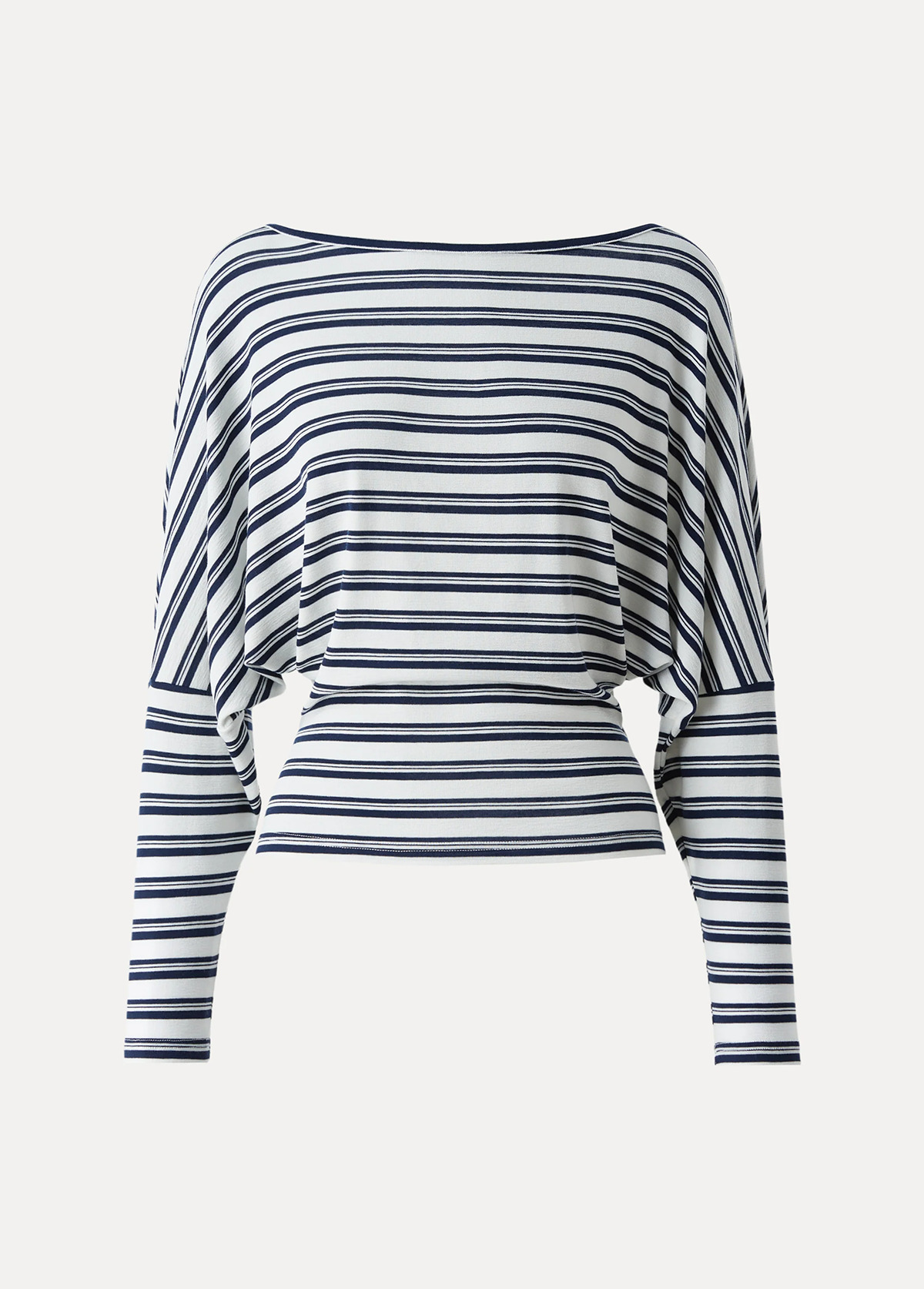 Classic Lyocell Wool Striped Boatneck Slimming Batwing Sleeves Top