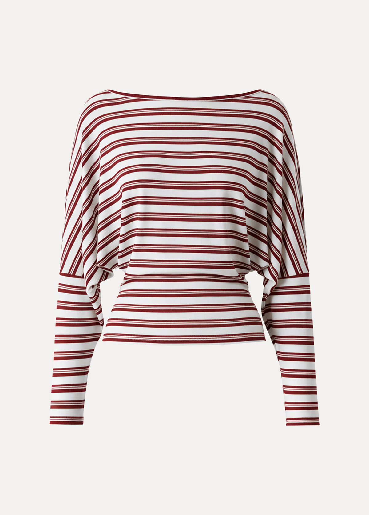 Classic Lyocell Wool Striped Boatneck Slimming Batwing Sleeves Top