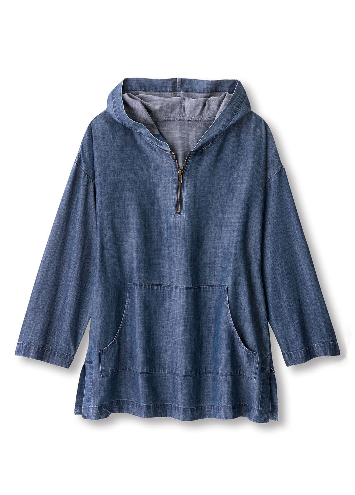 Drapey Tencel Denim-Style Zip-Up Hoodie Tunic
