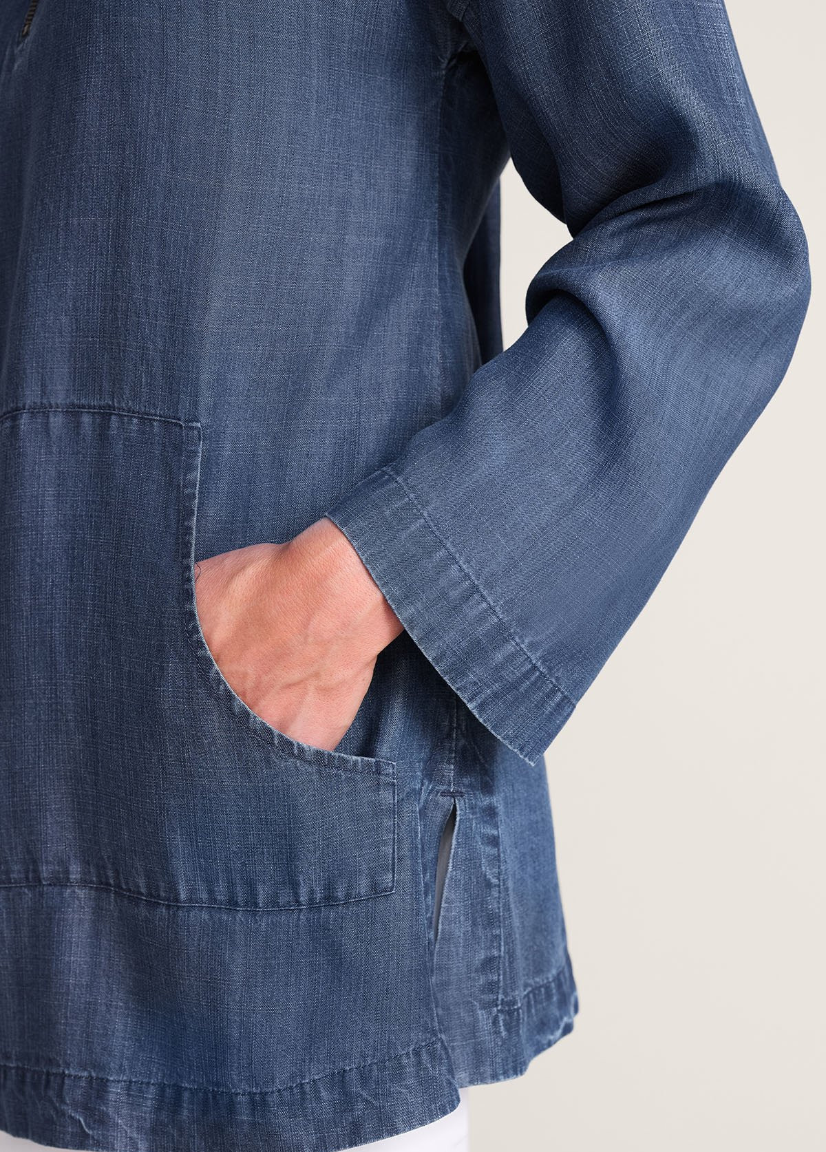 Drapey Tencel Denim-Style Zip-Up Hoodie Tunic