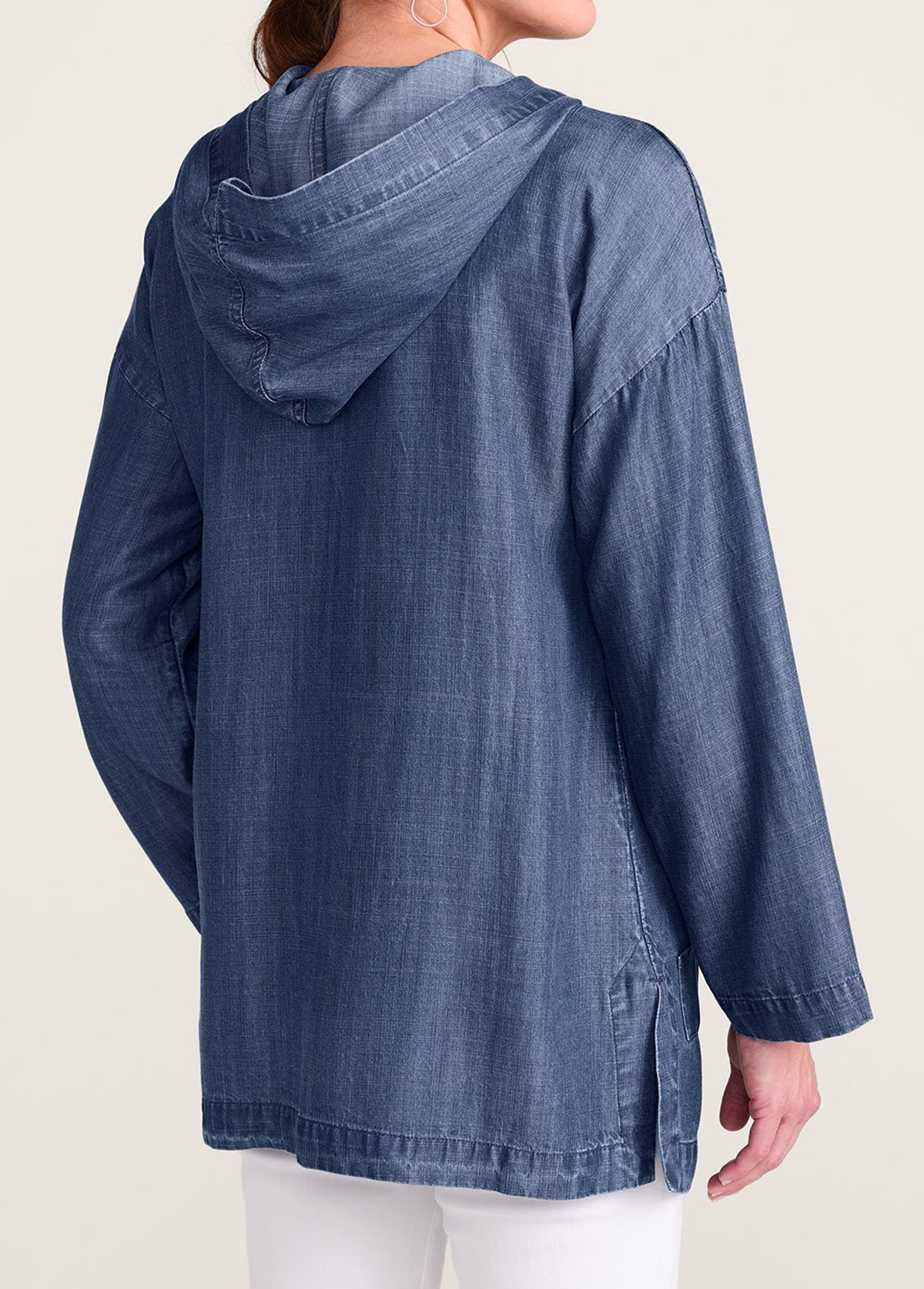 Drapey Tencel Denim-Style Zip-Up Hoodie Tunic