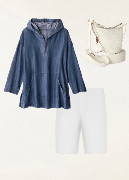 Drapey Tencel Denim-Style Zip-Up Hoodie Tunic