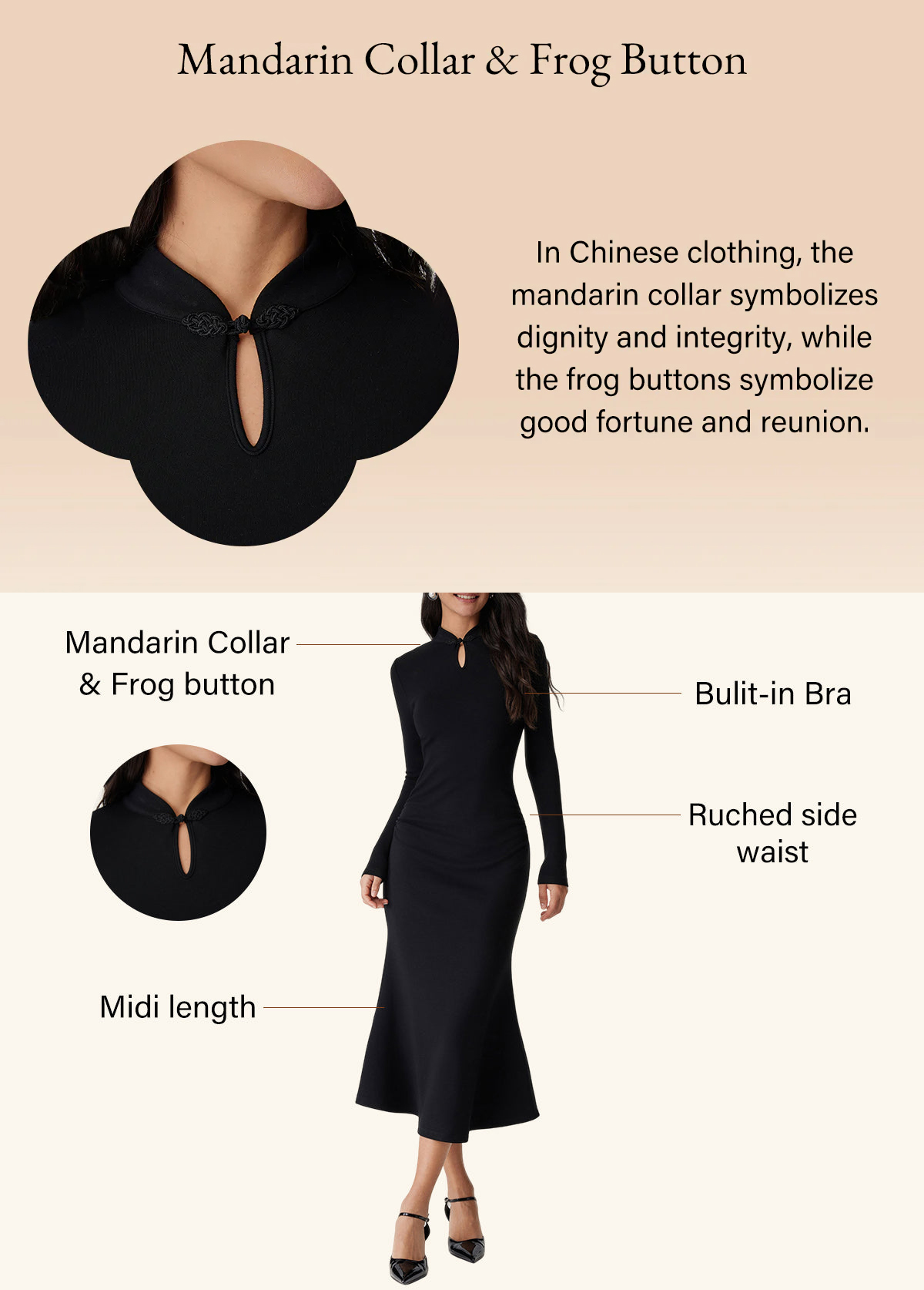 Waisted Slimming Mandarin Collar Mermaid Brami Dress