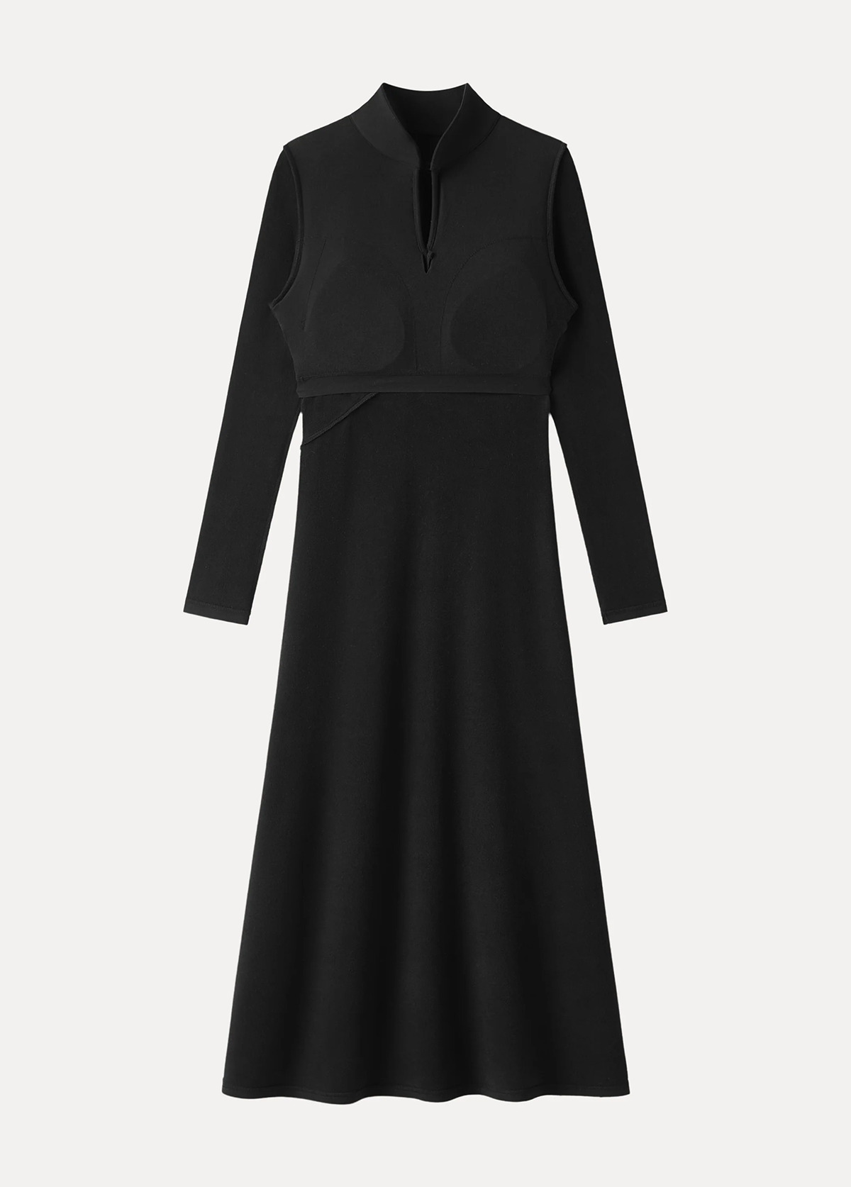 Waisted Slimming Standout Mandarin Collar Frog Button Midi Brami Dress