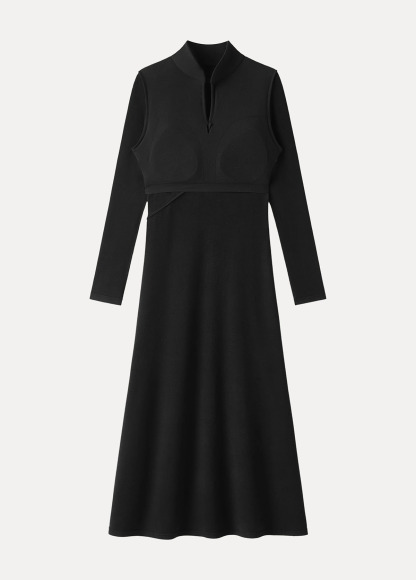 Waisted Slimming Standout Mandarin Collar Frog Button Midi Brami Dress