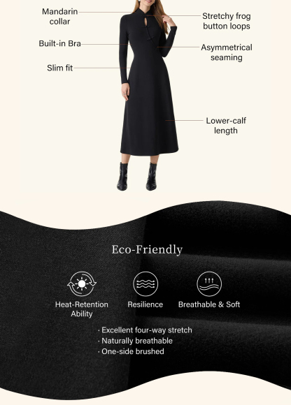 Waisted Slimming Standout Mandarin Collar Frog Button Midi Brami Dress