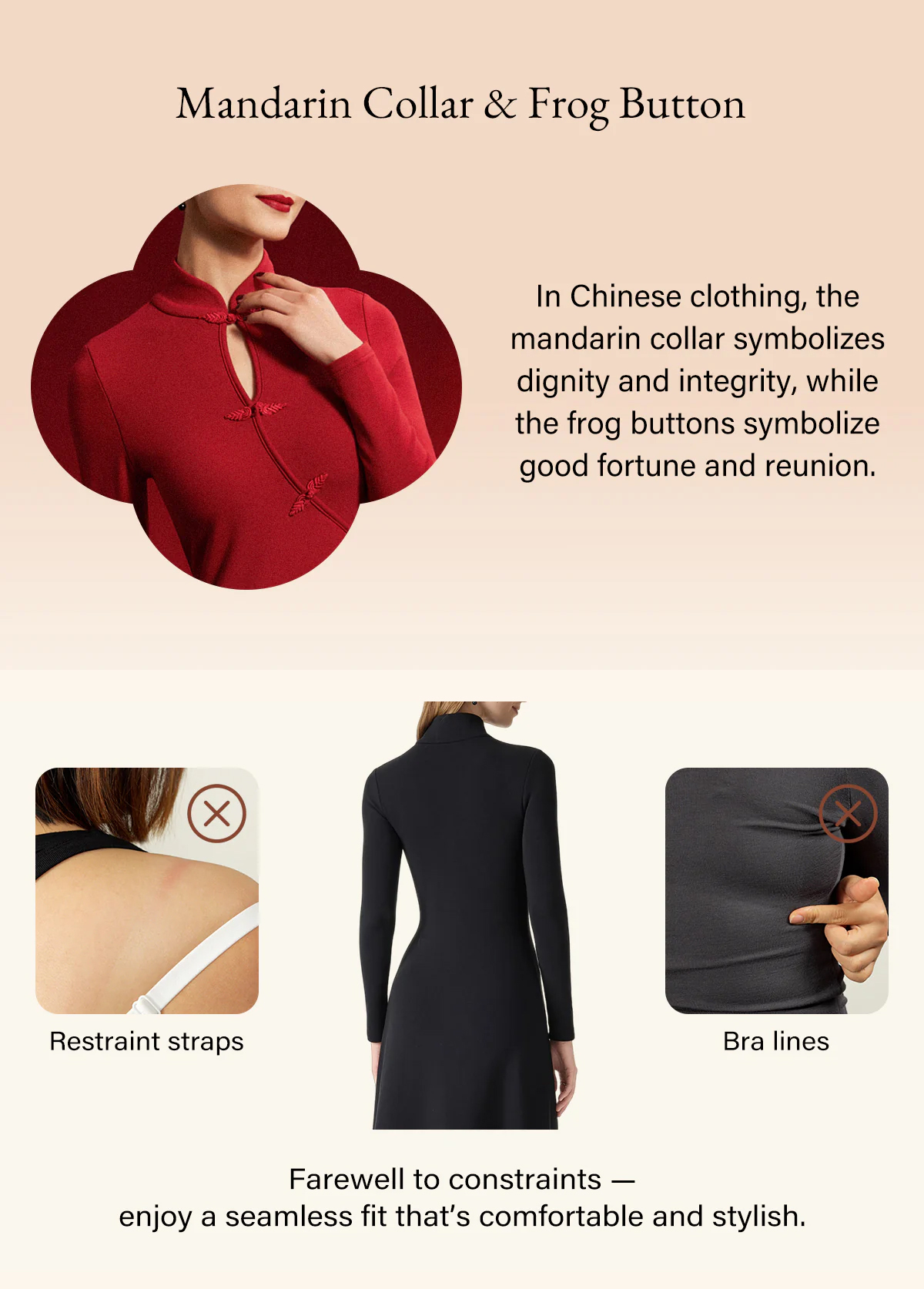 Waisted Slimming Standout Mandarin Collar Frog Button Midi Brami Dress