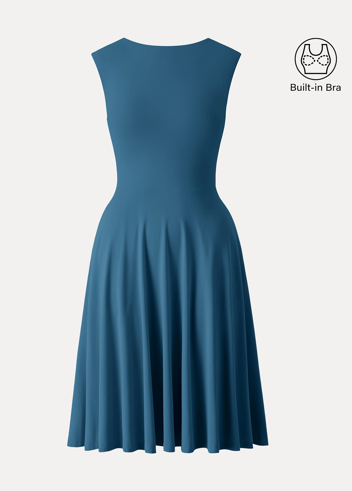 Boat Neck Waisted Slimming Brami Dress With Pockets