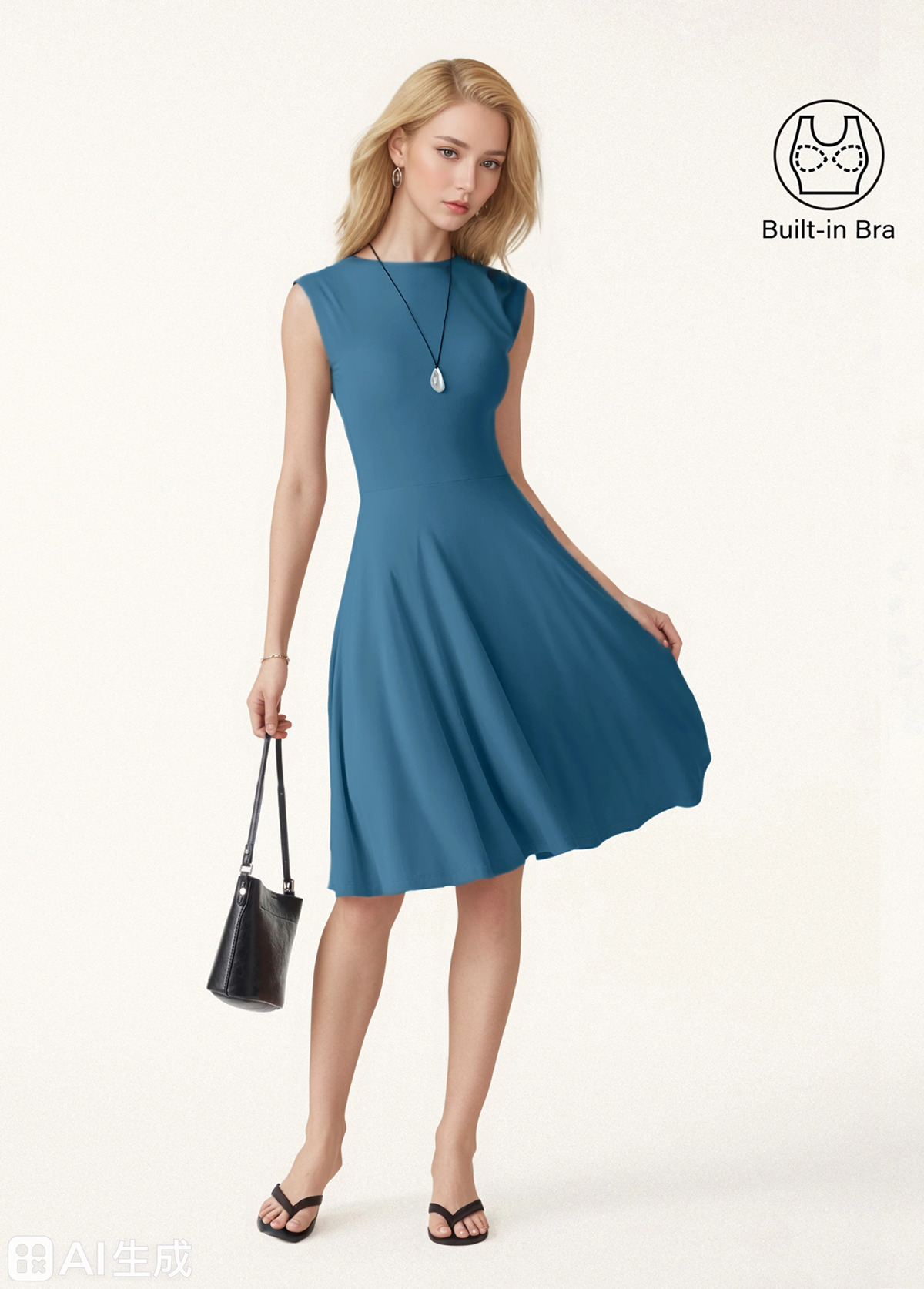 Boat Neck Waisted Slimming Brami Dress With Pockets