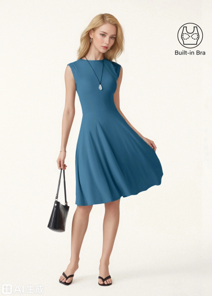 Boat Neck Waisted Slimming Brami Dress With Pockets
