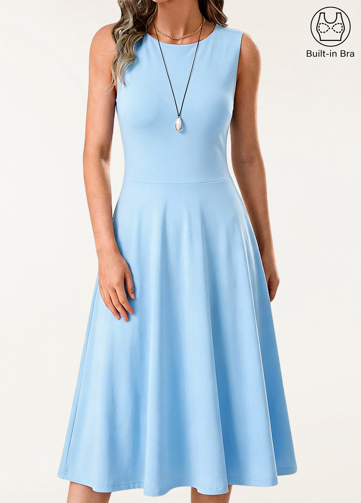 Boat Neck Waisted Slimming Brami Dress With Pockets