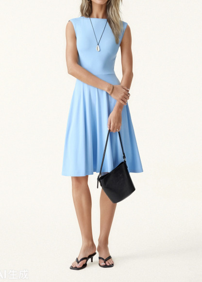 Boat Neck Waisted Slimming Brami Dress With Pockets