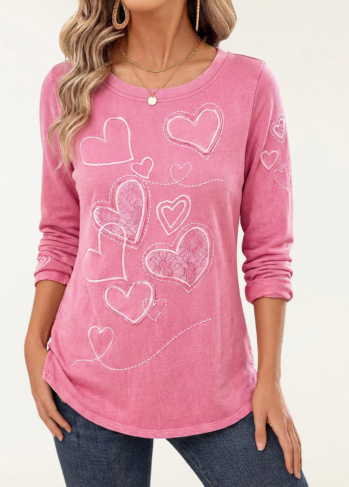 Women's top | Valentine'S Day Lace Hearts Slimming Terry Tunic |ladyboutiquebd