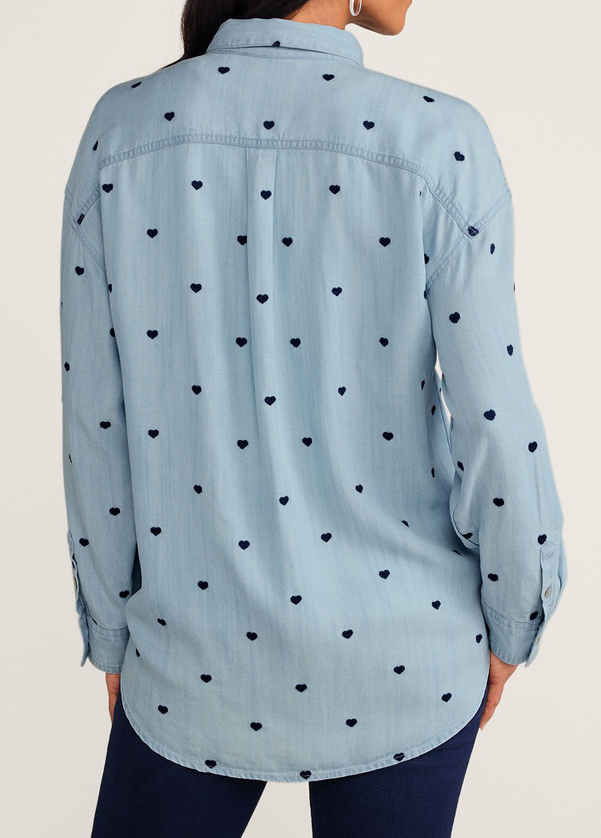 Valentine'S Day Heart Embroidery Long Sleeve Tencel Big Shirt