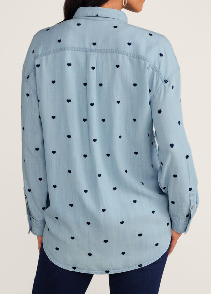 Valentine'S Day Heart Embroidery Long Sleeve Tencel Big Shirt