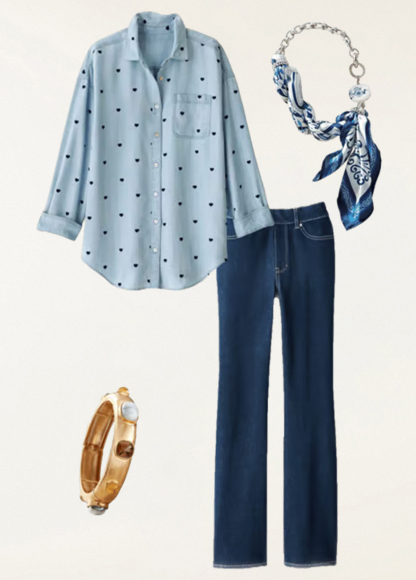 Valentine'S Day Heart Embroidery Long Sleeve Tencel Big Shirt