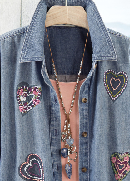 Be My Valentine Heart Embroidery Denim Shirt
