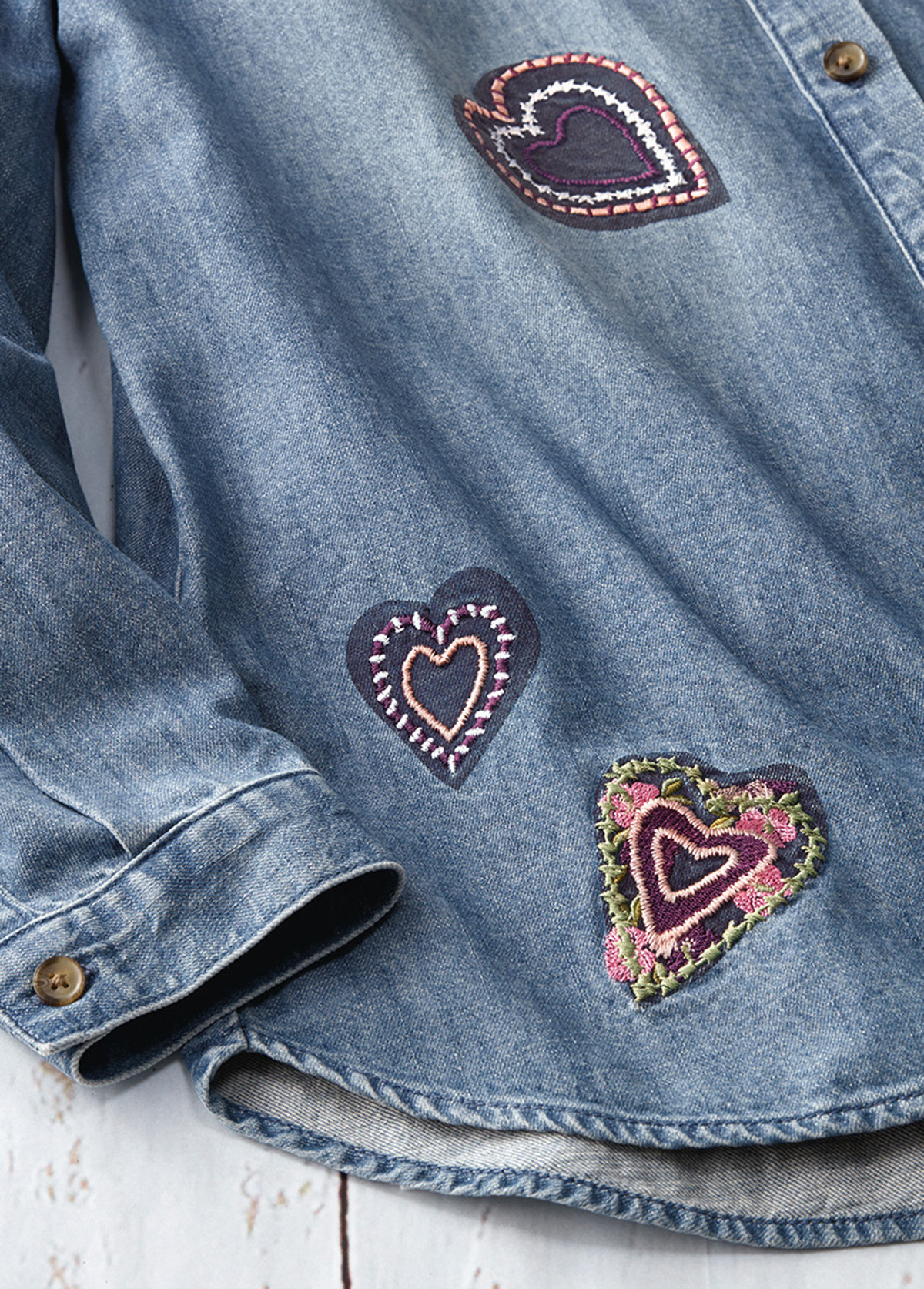 Be My Valentine Heart Embroidery Denim Shirt