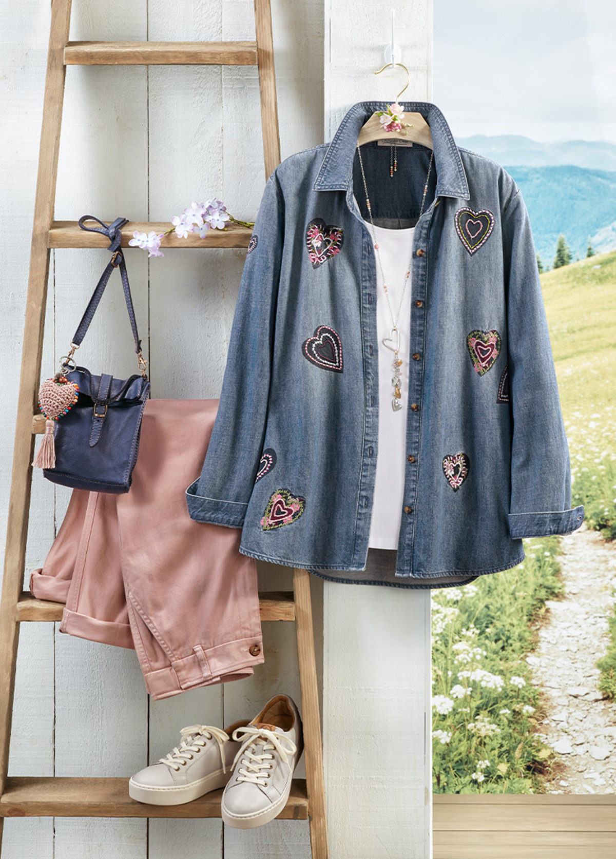 Be My Valentine Heart Embroidery Denim Shirt