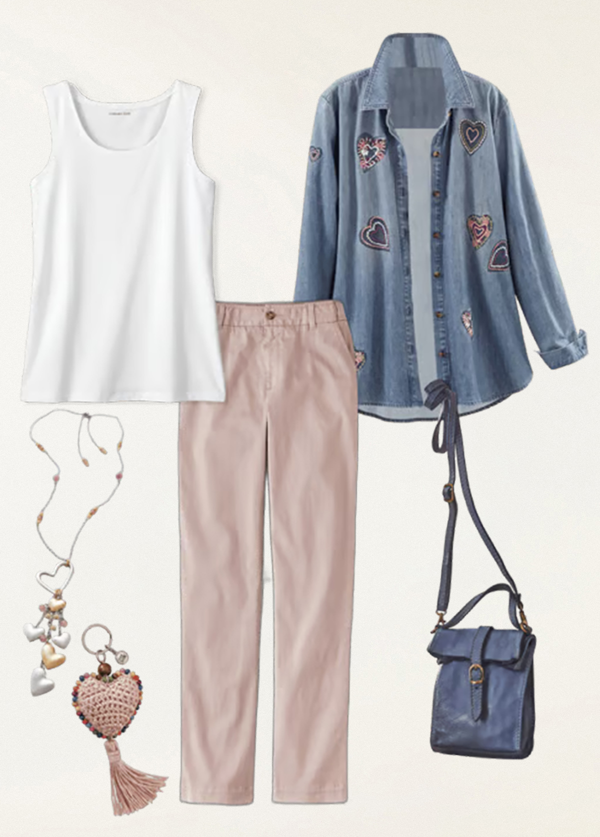 Be My Valentine Heart Embroidery Denim Shirt