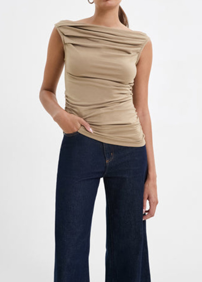 Modern Elasticity Waisted Slimming Pleated Sleeveless Top