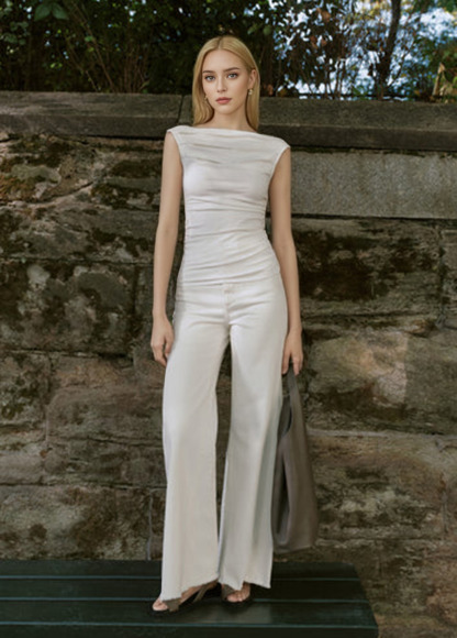 Modern Elasticity Waisted Slimming Pleated Sleeveless Top