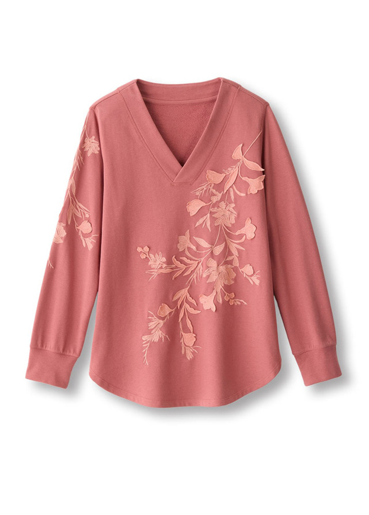 Embroidered Flowers V Neck Waisted Slimming Tunic