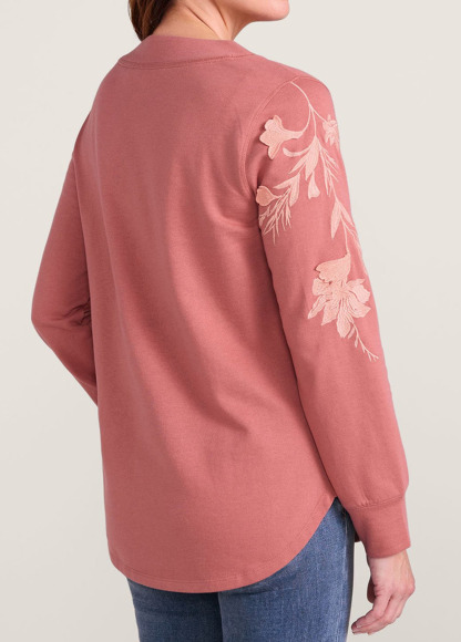 Embroidered Flowers V Neck Waisted Slimming Tunic