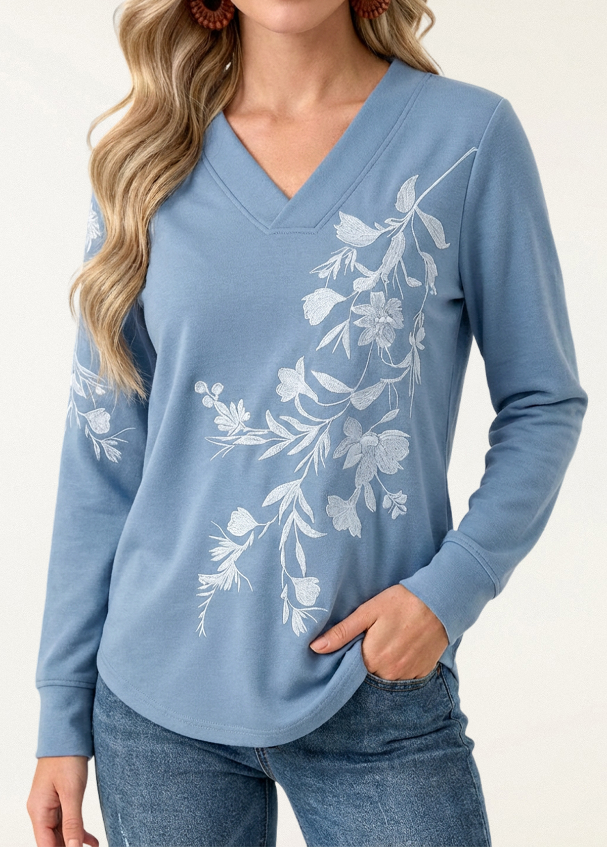 Women's top | Embroidered Flowers V Neck Waisted Slimming Tunic |ladyboutiquebd